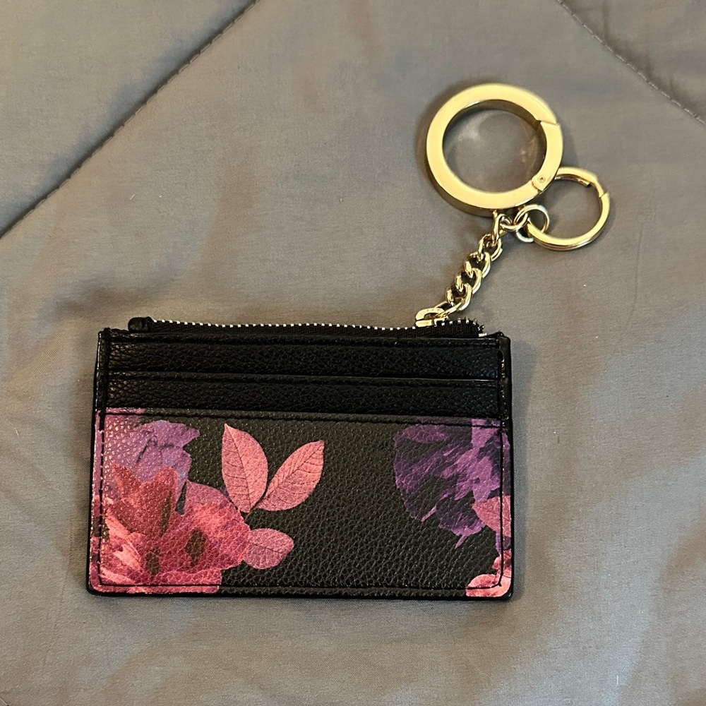 Floral Black Card Holder Keychain - Picture 2 of 3